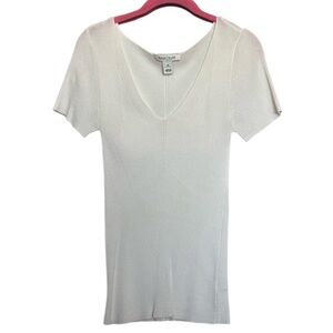 White House Black Market White Short Sleeve Blouse, Size Medium